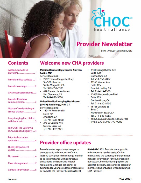 Provider Newsletters CHOC Health Alliance