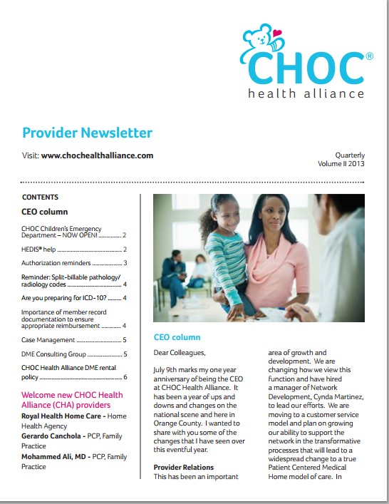 Provider Newsletters CHOC Health Alliance